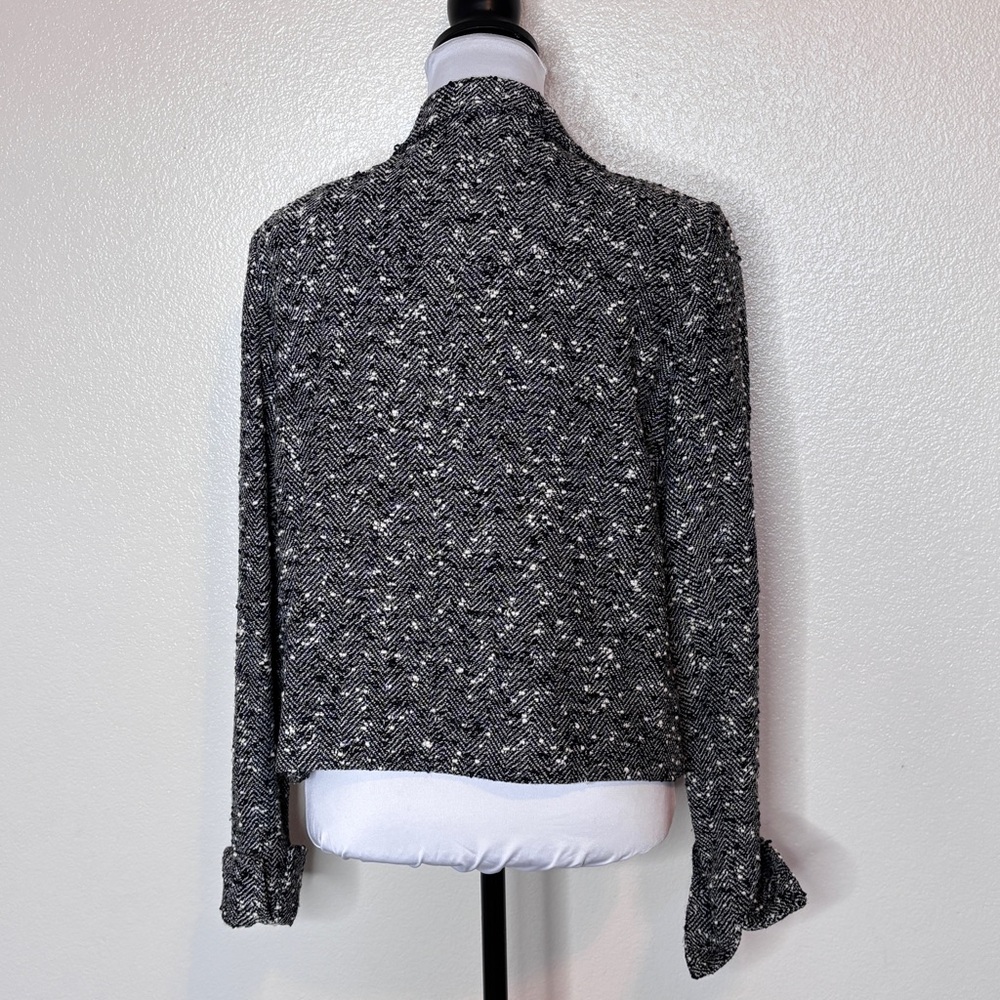 Lafayette 148 New York Black & White Herringbone Wool Tweed Blazer Jacket Size 8 - Picture 5 of 11